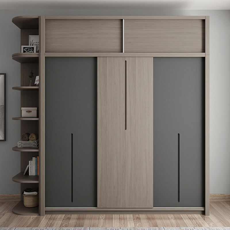 Grey Contemporary Storage Cabinet Faux Wood Cabinet with Sliding Doors