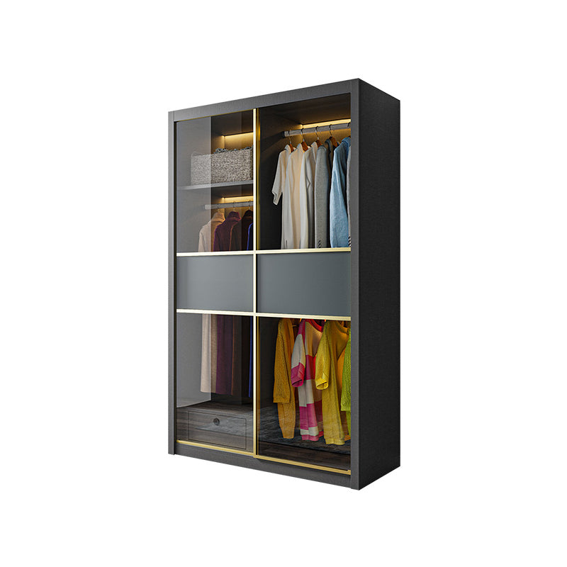 Modern Grey Storage Cabinet Mirrored Finish Cabinet with Glass Doors