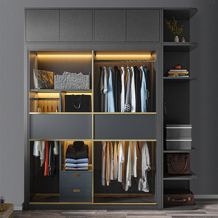 Modern Grey Storage Cabinet Mirrored Finish Cabinet with Glass Doors
