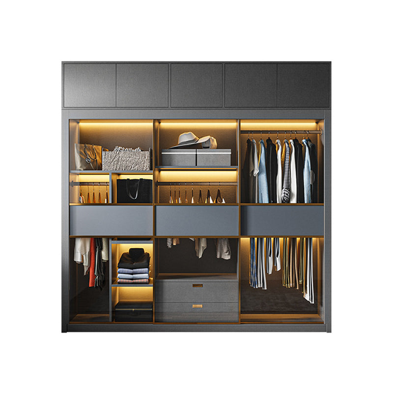 Modern Grey Storage Cabinet Mirrored Finish Cabinet with Glass Doors