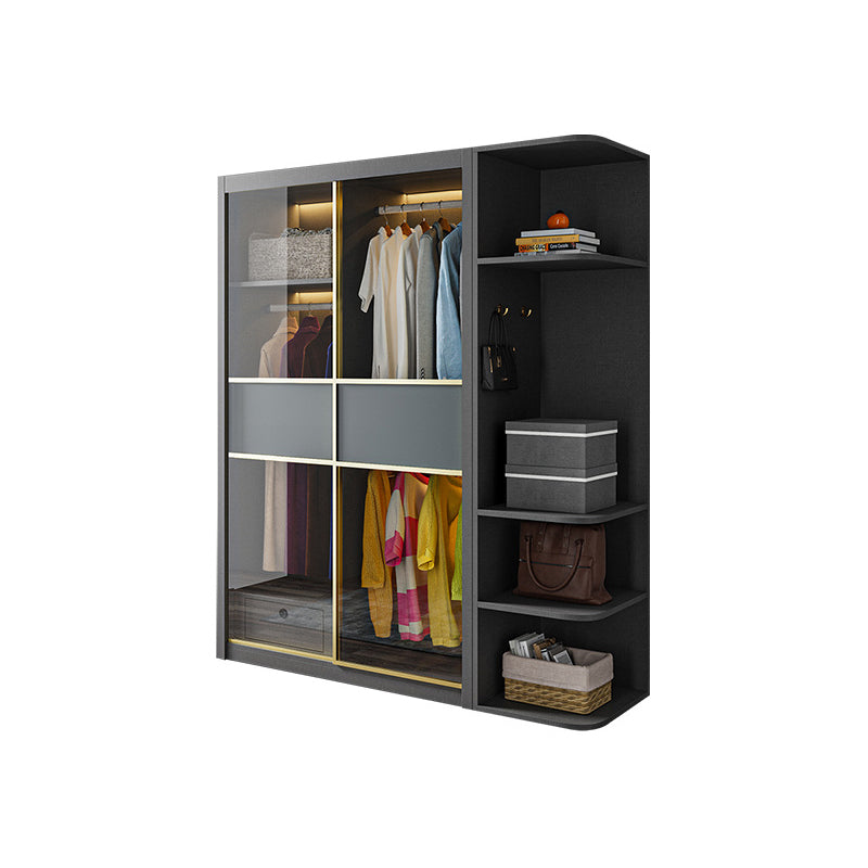 Modern Grey Storage Cabinet Mirrored Finish Cabinet with Glass Doors