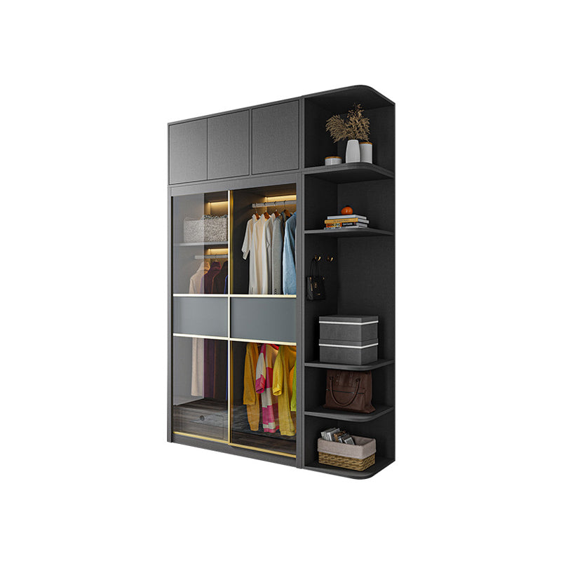 Modern Grey Storage Cabinet Mirrored Finish Cabinet with Glass Doors