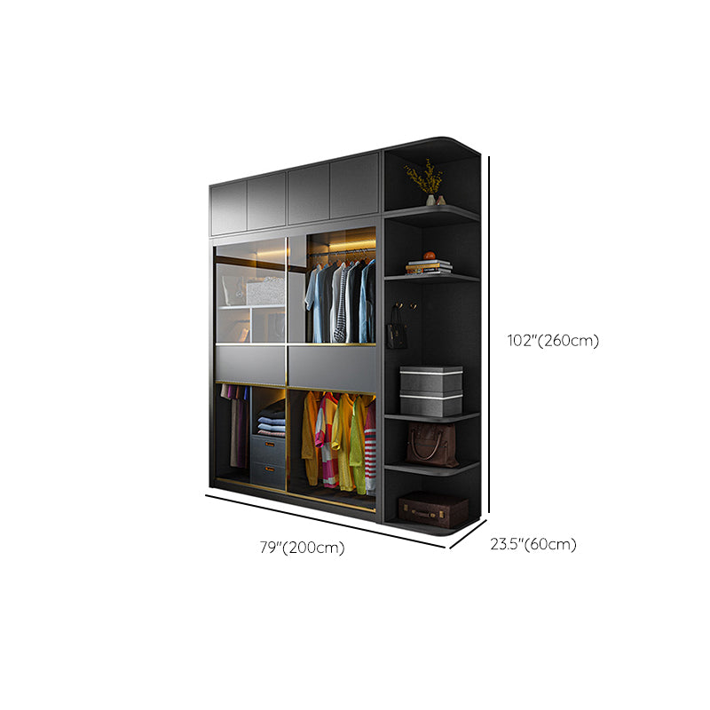 Modern Grey Storage Cabinet Mirrored Finish Cabinet with Glass Doors