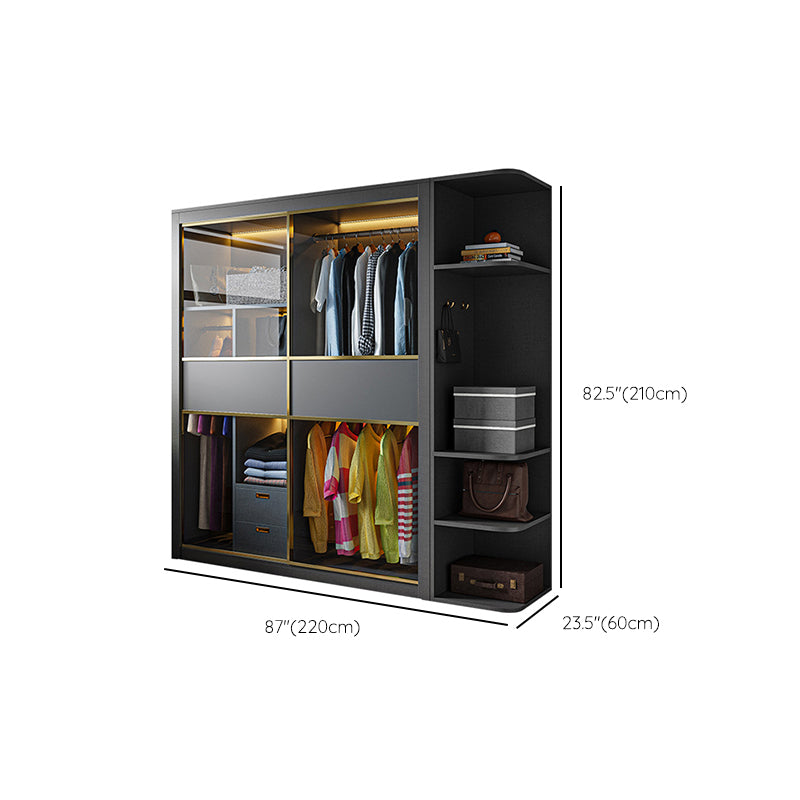 Modern Grey Storage Cabinet Mirrored Finish Cabinet with Glass Doors