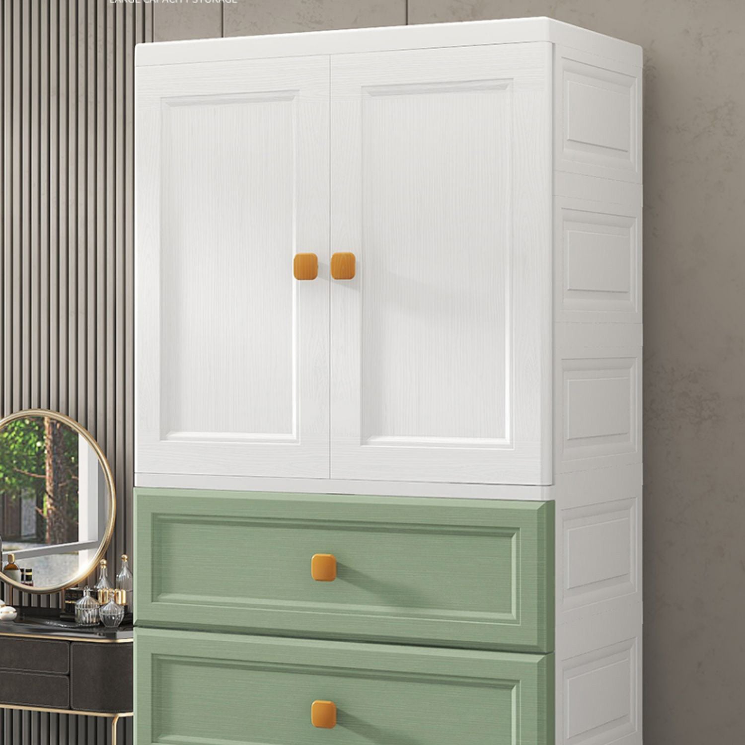 Bedroom Plastic Cabinet with Hinged Doors Matte Finish Modern Storage Cabinet