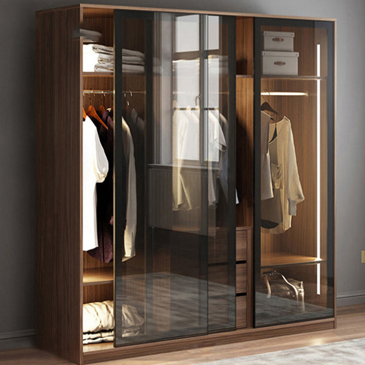 Brown Storage Cabinet with Glass Doors Contemporary Cabinet with Drawers
