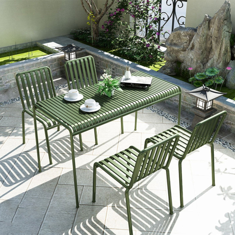 Contemporary Green Iron Patio Table Rectangle/Square Patio Table with 4 Legs