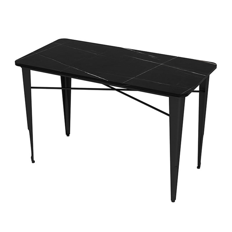 Outdoor Stone Top and Iron Frame Patio Table Contemporary Dining Table in White and Black