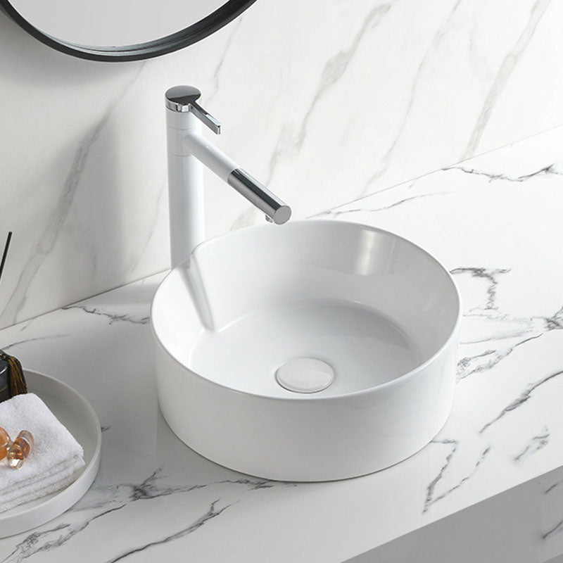 Contemporary Bathroom Sink White Porcelain Vessel Lavatory Sink Only