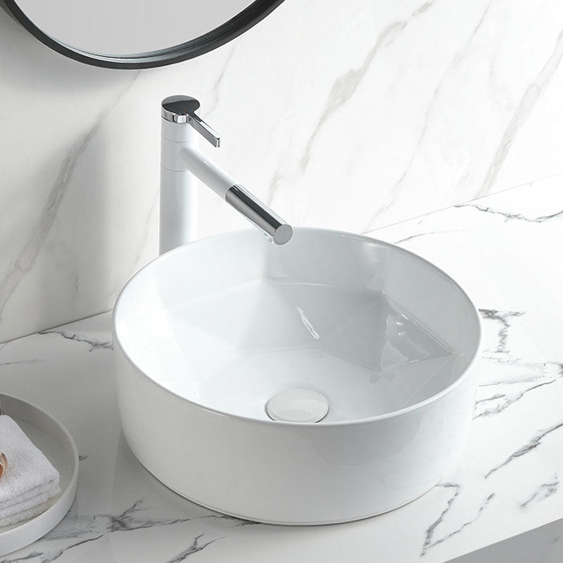 Contemporary Bathroom Sink White Porcelain Vessel Lavatory Sink Only