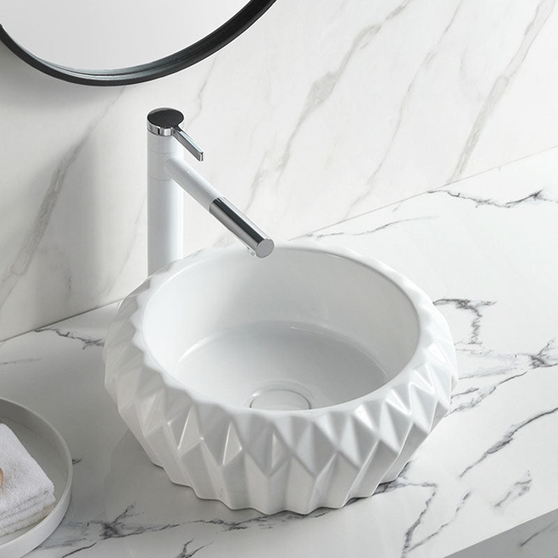 Contemporary Bathroom Sink White Porcelain Vessel Lavatory Sink Only