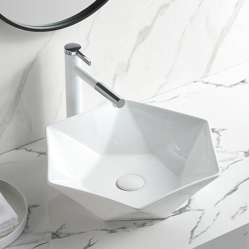 Contemporary Bathroom Sink White Porcelain Vessel Lavatory Sink Only