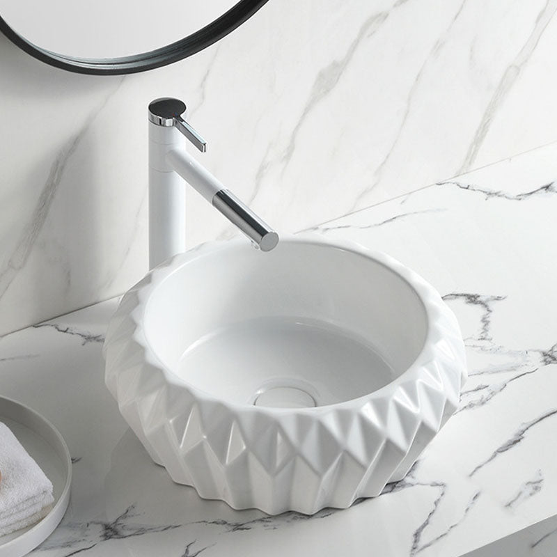 Contemporary Bathroom Sink White Porcelain Vessel Lavatory Sink Only