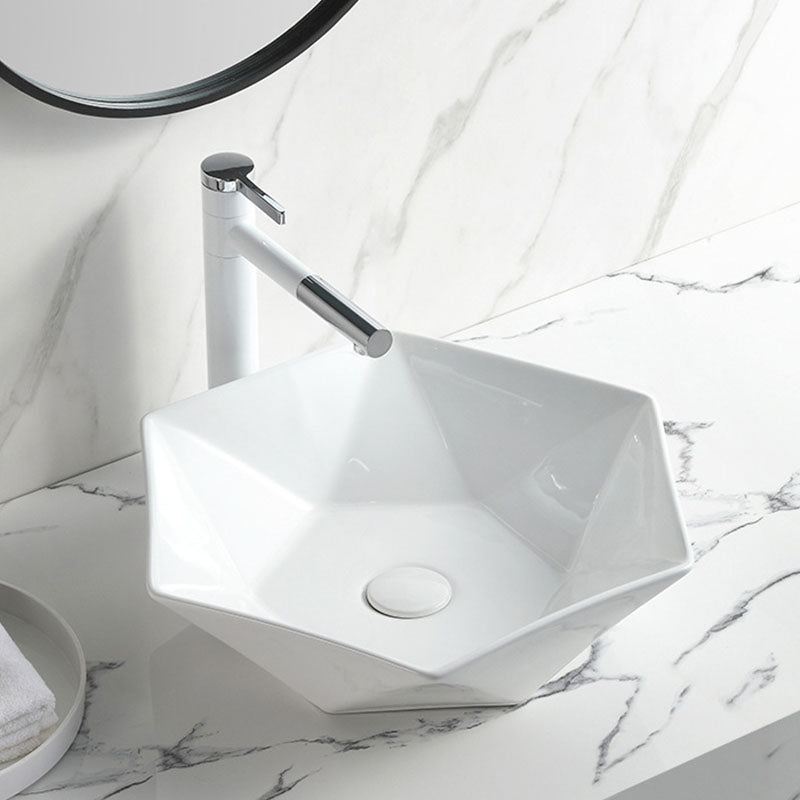 Contemporary Bathroom Sink White Porcelain Vessel Lavatory Sink Only
