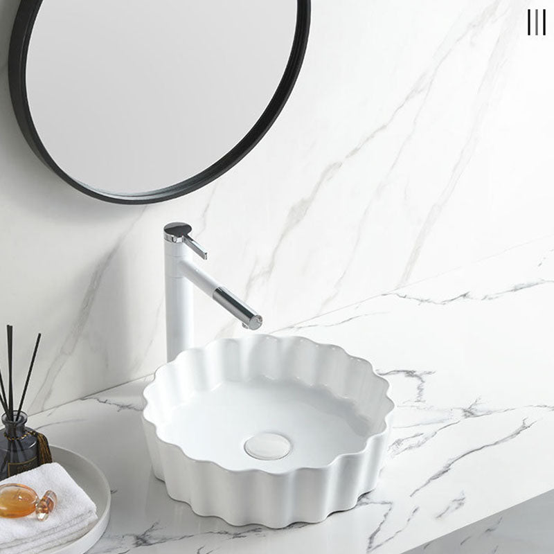 Contemporary Bathroom Sink White Porcelain Vessel Lavatory Sink Only