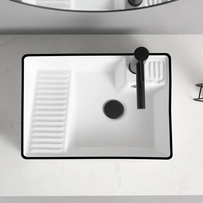 Classic Bathroom Sink Rectangular White Trough Sink with Pop-Up Drain