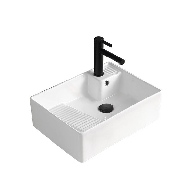 Classic Bathroom Sink Rectangular White Trough Sink with Pop-Up Drain