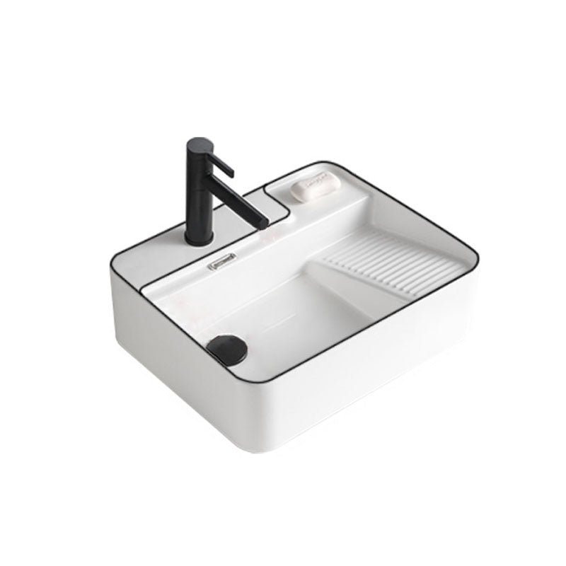 Classic Bathroom Sink Rectangular White Trough Sink with Pop-Up Drain
