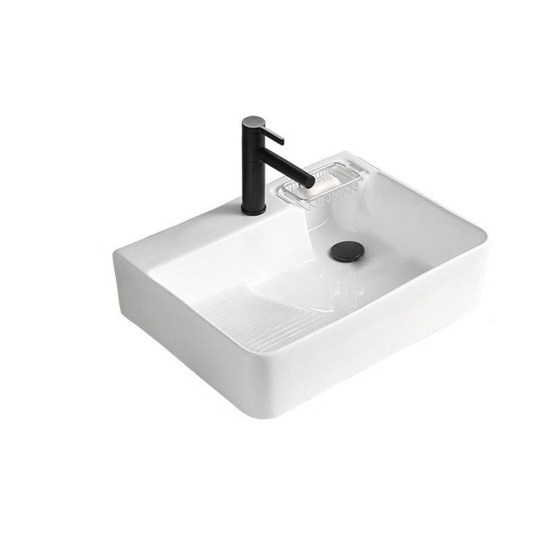 Classic Bathroom Sink Rectangular White Trough Sink with Pop-Up Drain