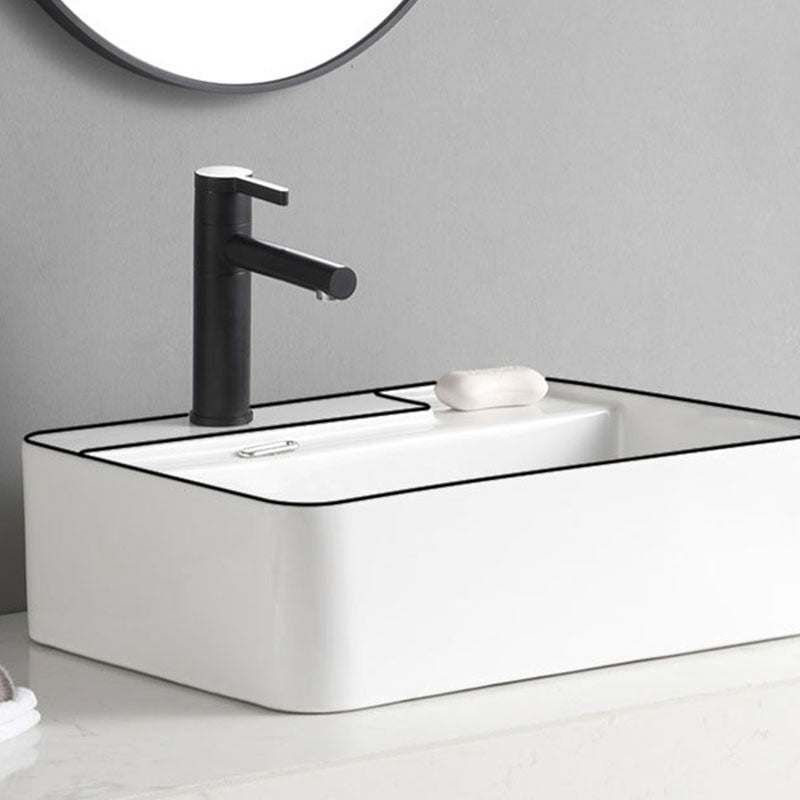 Classic Bathroom Sink Rectangular White Trough Sink with Pop-Up Drain