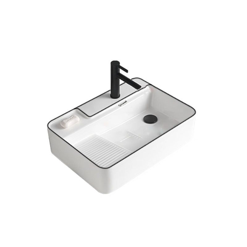 Classic Bathroom Sink Rectangular White Trough Sink with Pop-Up Drain