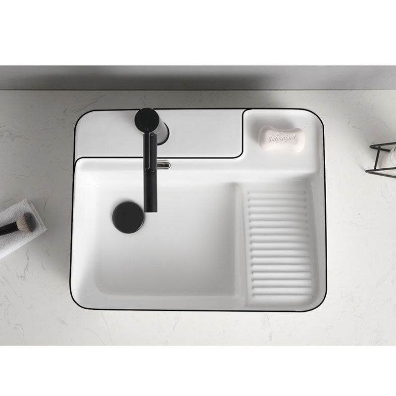 Classic Bathroom Sink Rectangular White Trough Sink with Pop-Up Drain