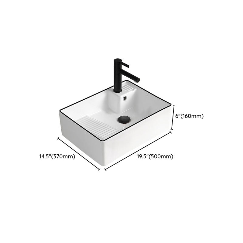 Classic Bathroom Sink Rectangular White Trough Sink with Pop-Up Drain