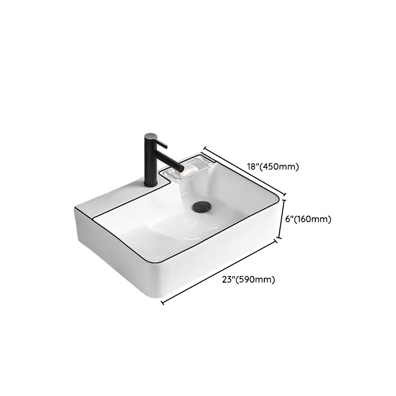 Classic Bathroom Sink Rectangular White Trough Sink with Pop-Up Drain