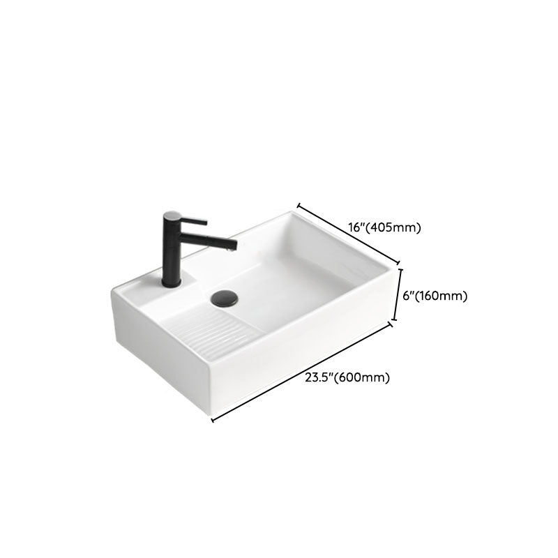 Classic Bathroom Sink Rectangular White Trough Sink with Pop-Up Drain