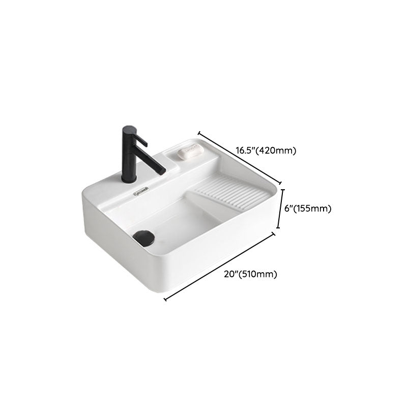 Classic Bathroom Sink Rectangular White Trough Sink with Pop-Up Drain
