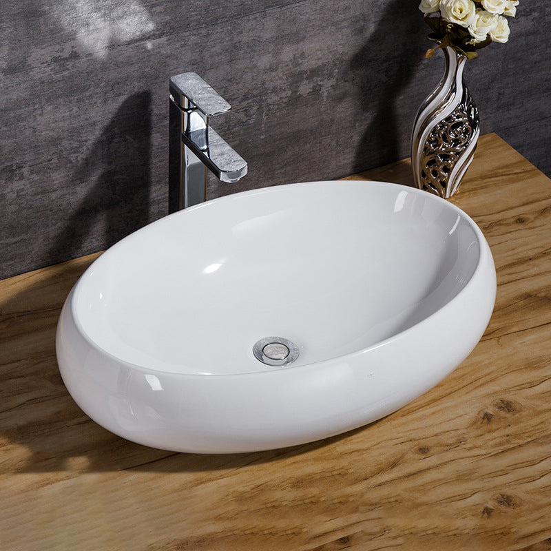Modern Bathroom Sink Solid Color Porcelain Vessel Bathroom Sink