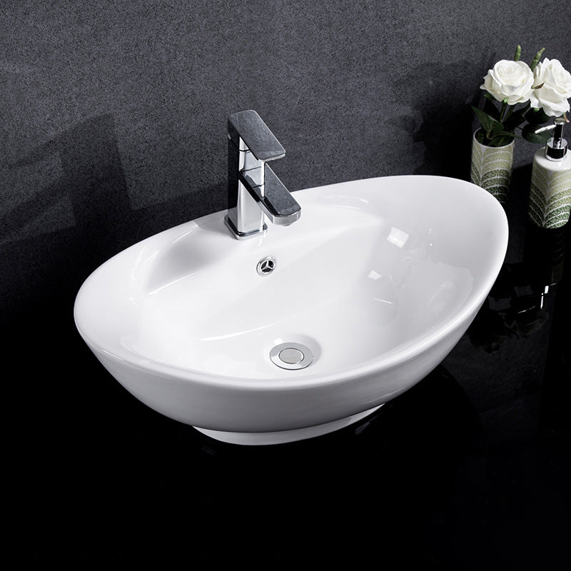Modern Bathroom Sink Solid Color Porcelain Vessel Bathroom Sink