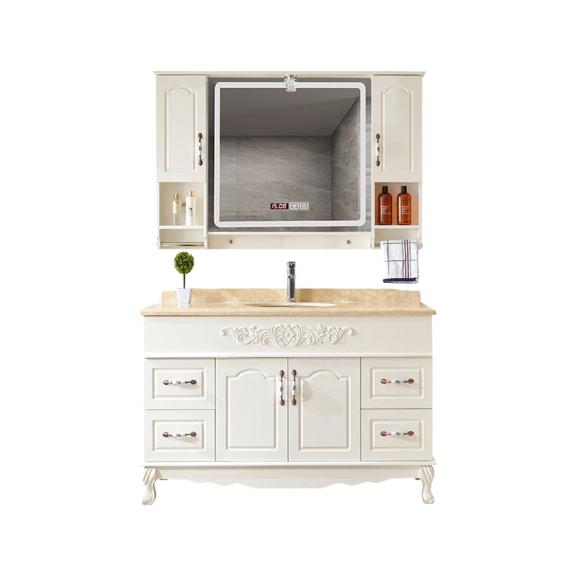 Wood Frame Bathroom Vanity White Freestanding Mirror Drawers Rectangle Vanity with 2 Doors