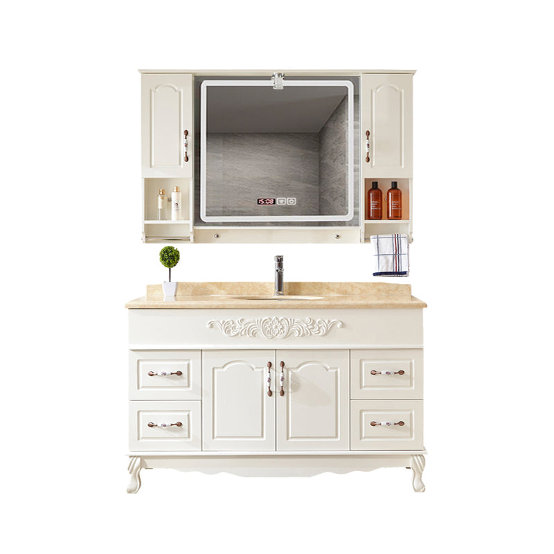 Wood Frame Bathroom Vanity White Freestanding Mirror Drawers Rectangle Vanity with 2 Doors