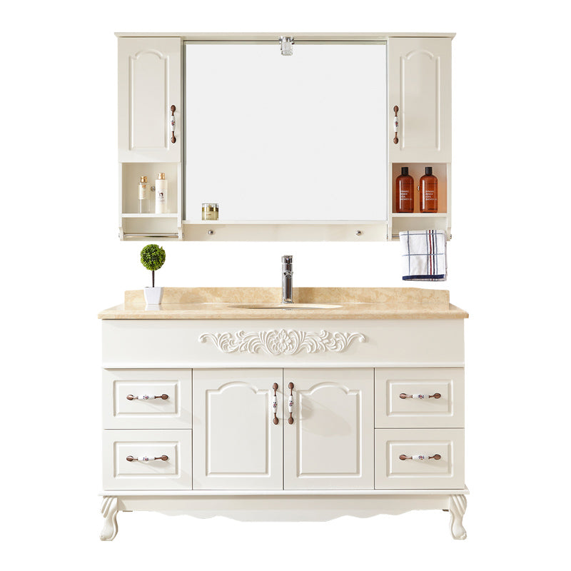Wood Frame Bathroom Vanity White Freestanding Mirror Drawers Rectangle Vanity with 2 Doors