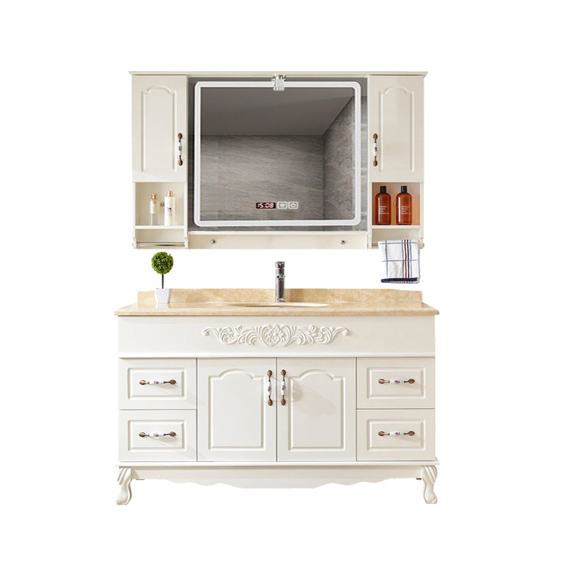 Wood Frame Bathroom Vanity White Freestanding Mirror Drawers Rectangle Vanity with 2 Doors