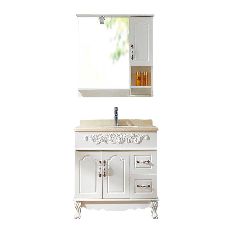 Wood Frame Bathroom Vanity White Freestanding Mirror Drawers Rectangle Vanity with 2 Doors