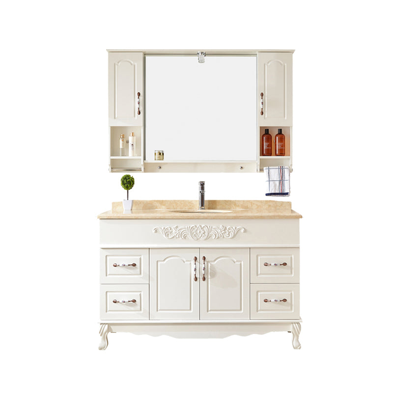 Wood Frame Bathroom Vanity White Freestanding Mirror Drawers Rectangle Vanity with 2 Doors