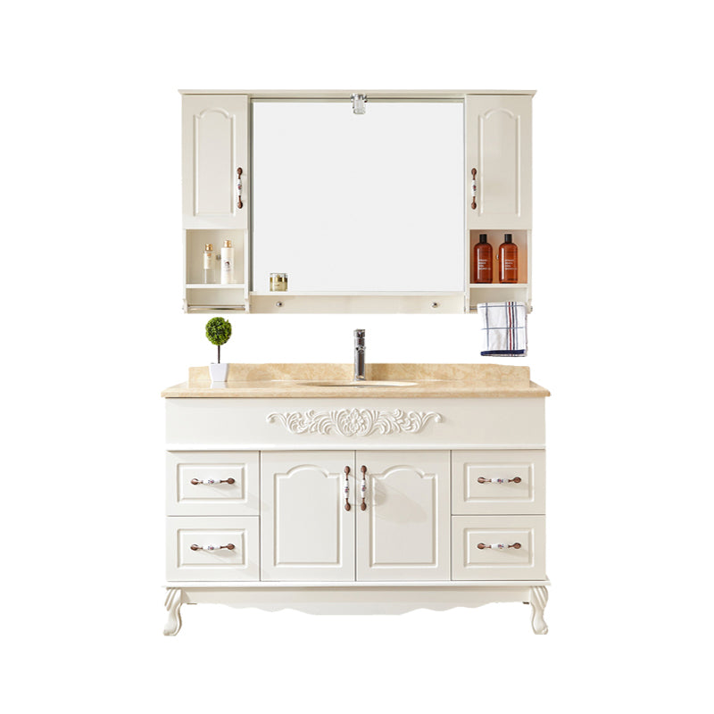 Wood Frame Bathroom Vanity White Freestanding Mirror Drawers Rectangle Vanity with 2 Doors