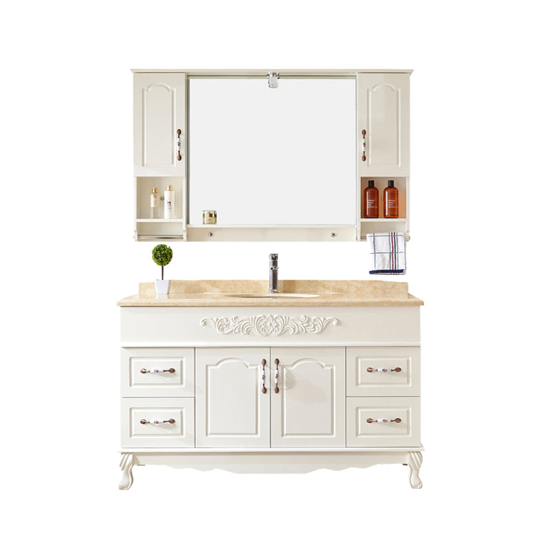 Wood Frame Bathroom Vanity White Freestanding Mirror Drawers Rectangle Vanity with 2 Doors