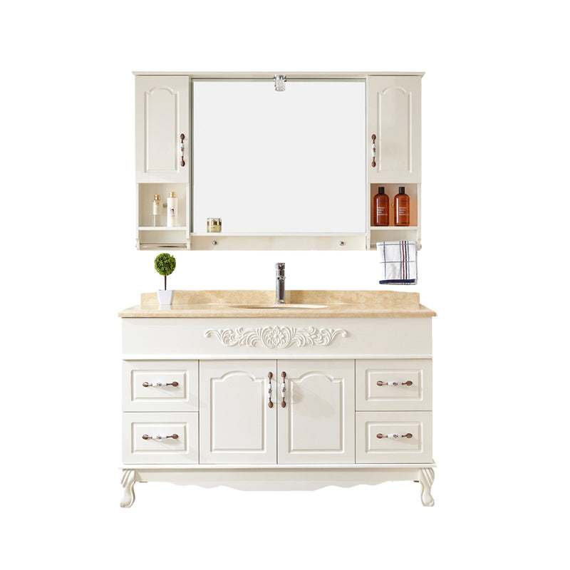 Wood Frame Bathroom Vanity White Freestanding Mirror Drawers Rectangle Vanity with 2 Doors