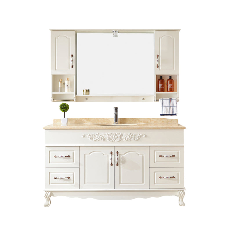 Wood Frame Bathroom Vanity White Freestanding Mirror Drawers Rectangle Vanity with 2 Doors