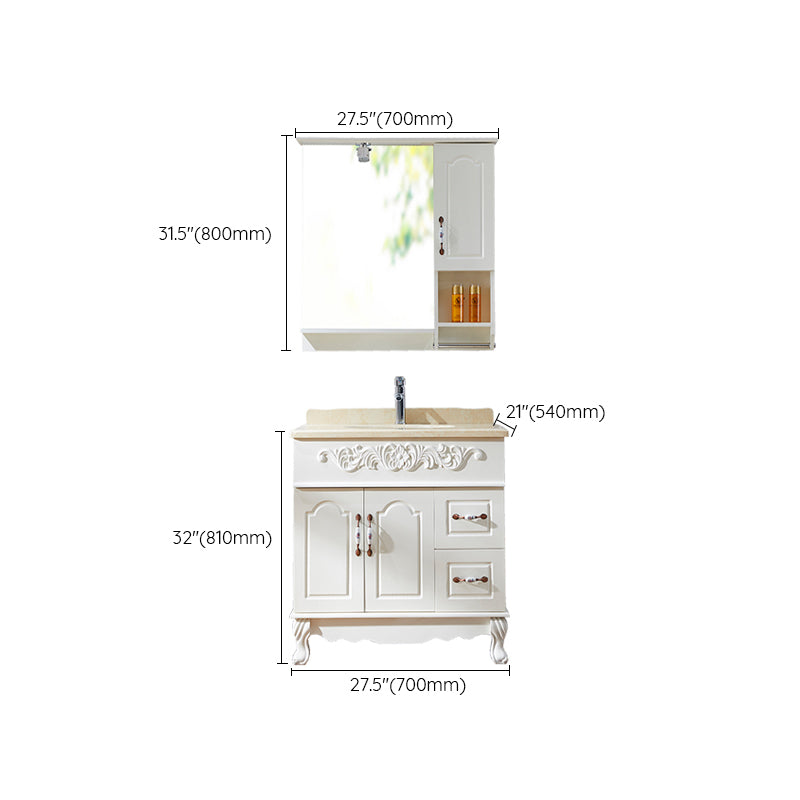 Wood Frame Bathroom Vanity White Freestanding Mirror Drawers Rectangle Vanity with 2 Doors