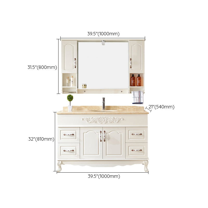Wood Frame Bathroom Vanity White Freestanding Mirror Drawers Rectangle Vanity with 2 Doors