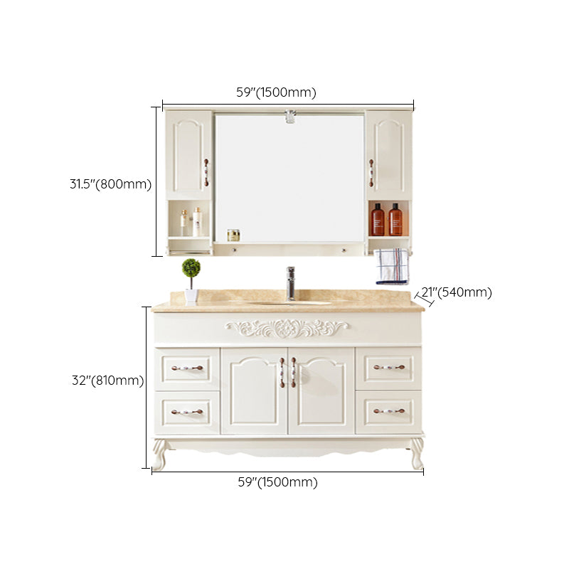Wood Frame Bathroom Vanity White Freestanding Mirror Drawers Rectangle Vanity with 2 Doors