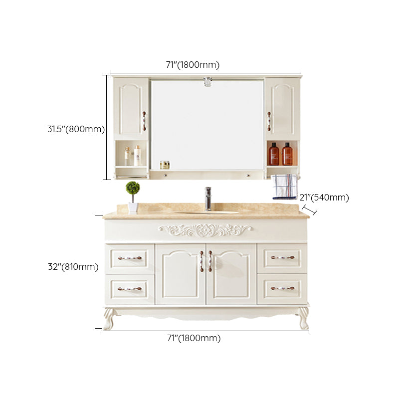 Wood Frame Bathroom Vanity White Freestanding Mirror Drawers Rectangle Vanity with 2 Doors