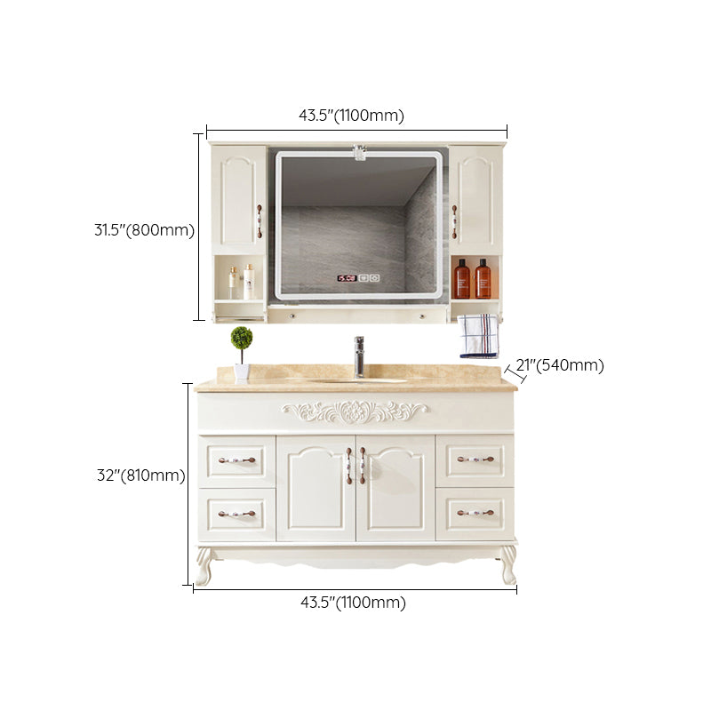 Wood Frame Bathroom Vanity White Freestanding Mirror Drawers Rectangle Vanity with 2 Doors