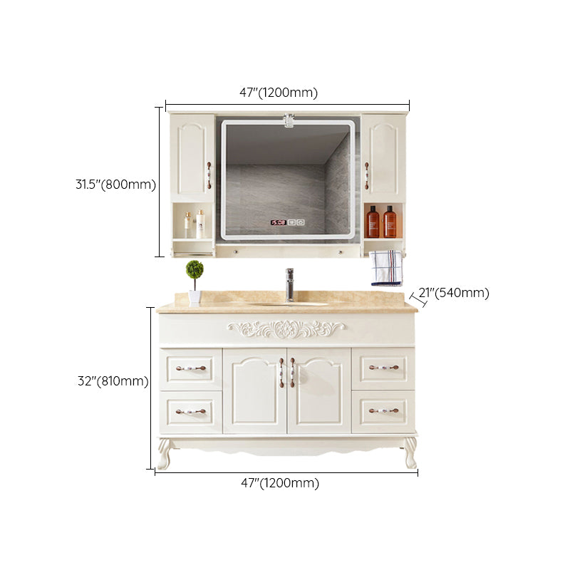 Wood Frame Bathroom Vanity White Freestanding Mirror Drawers Rectangle Vanity with 2 Doors