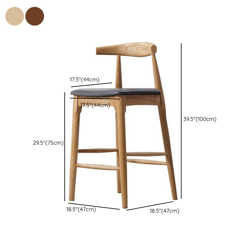 Faux Leather Dining Stools Industrial Bar Stool with Solid Wood Base