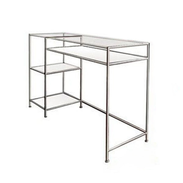 Modern Glass Top Writing Desk 31.5" Tall Rectangular Office Desk